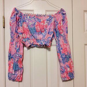 NWOT Lilly Pulitzer Long Sleeve Crop Top Square Neck Size S
